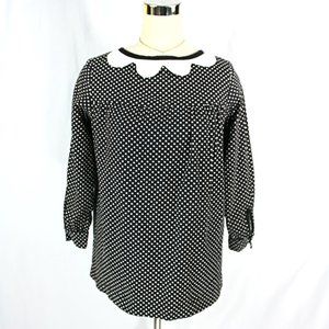 Vintage Dune Deck Polka Dot Back Button Scallop Babydoll Top 1960s Maternity M L